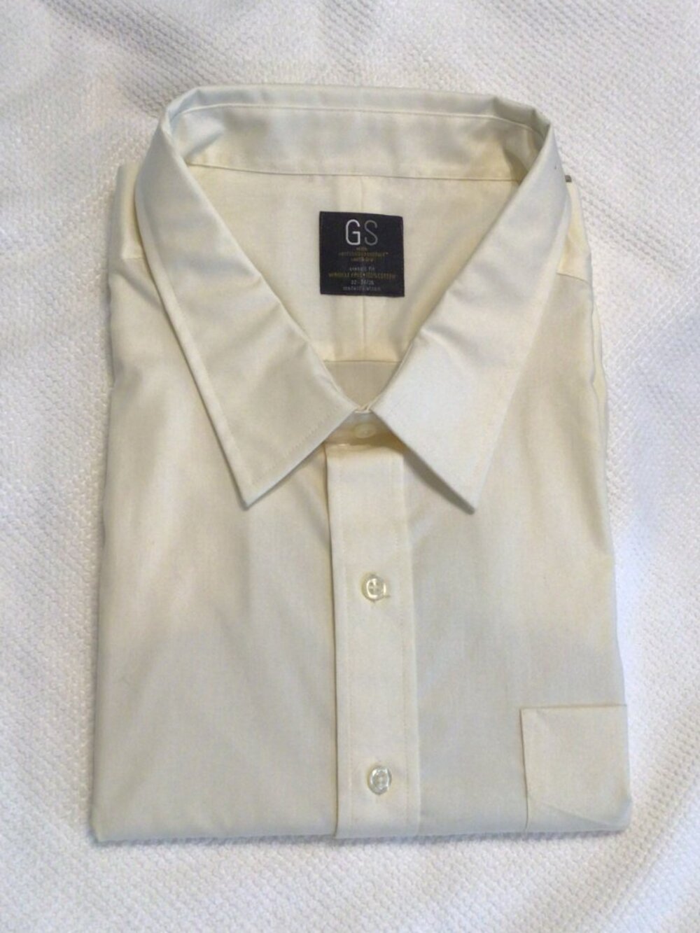 Gs Men's Size 22- 34/35 Pale Yellow Dress Shirt. New w/tags.100% Cotton